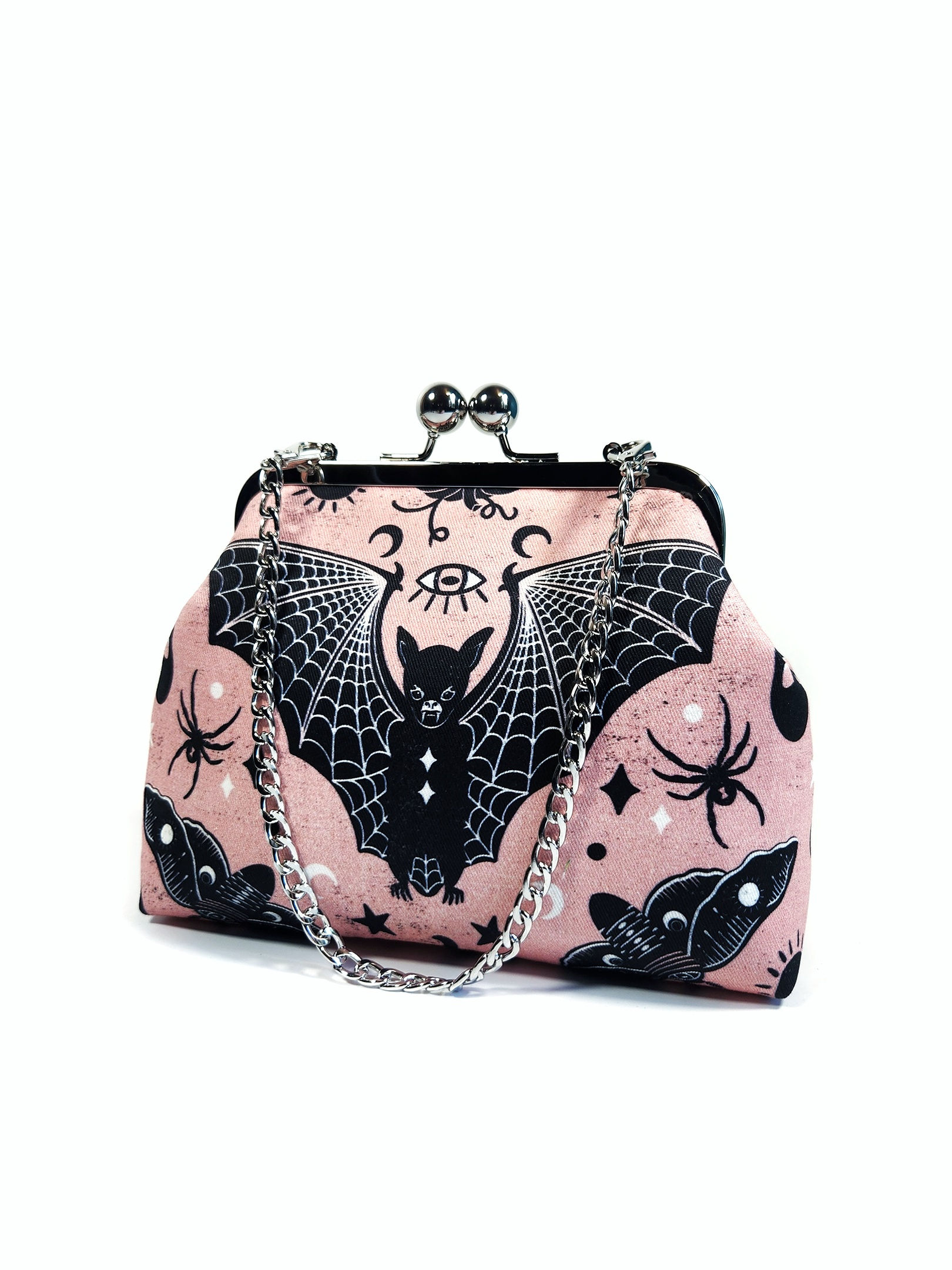 Pink Bat & Spiders Kisslock Clutch Purse