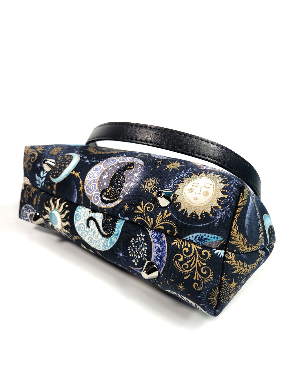 Thumbnail: Black Cat Celestial Moon Medium Kisslock Purse, Mystical Cosmos Shoulder Bag