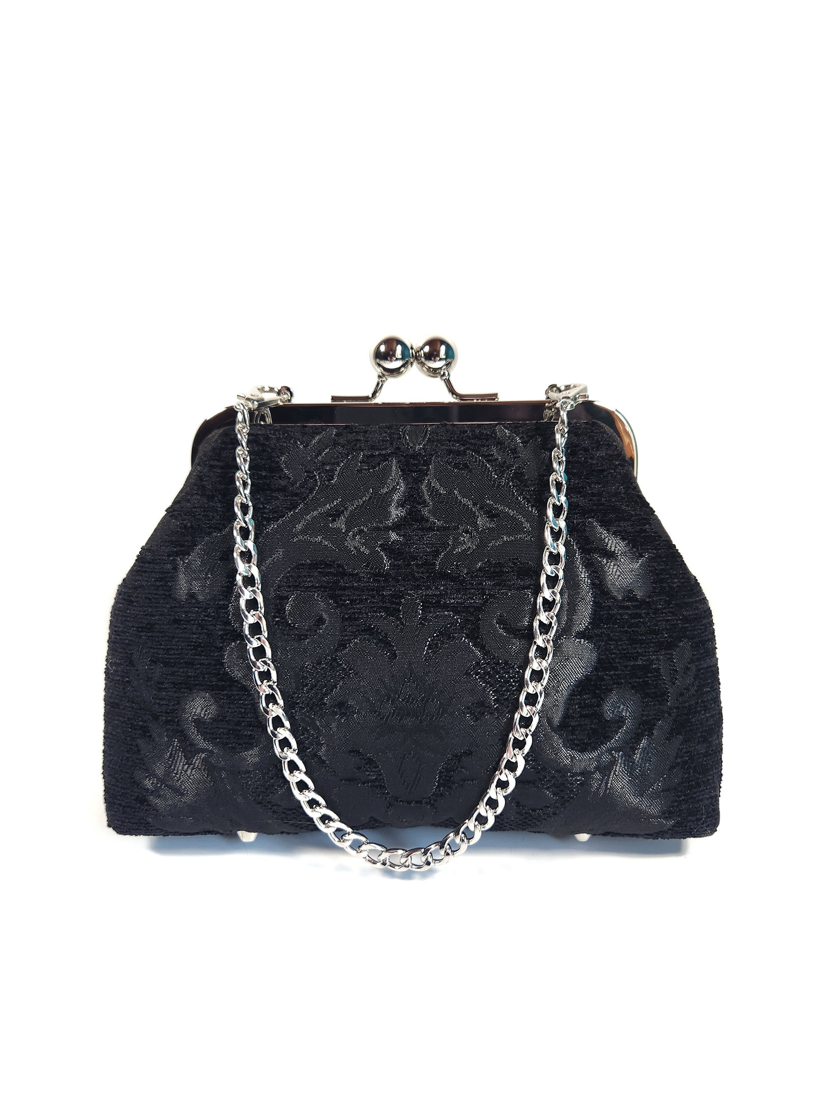 Black Baroque Chenille Kisslock Clutch Purse