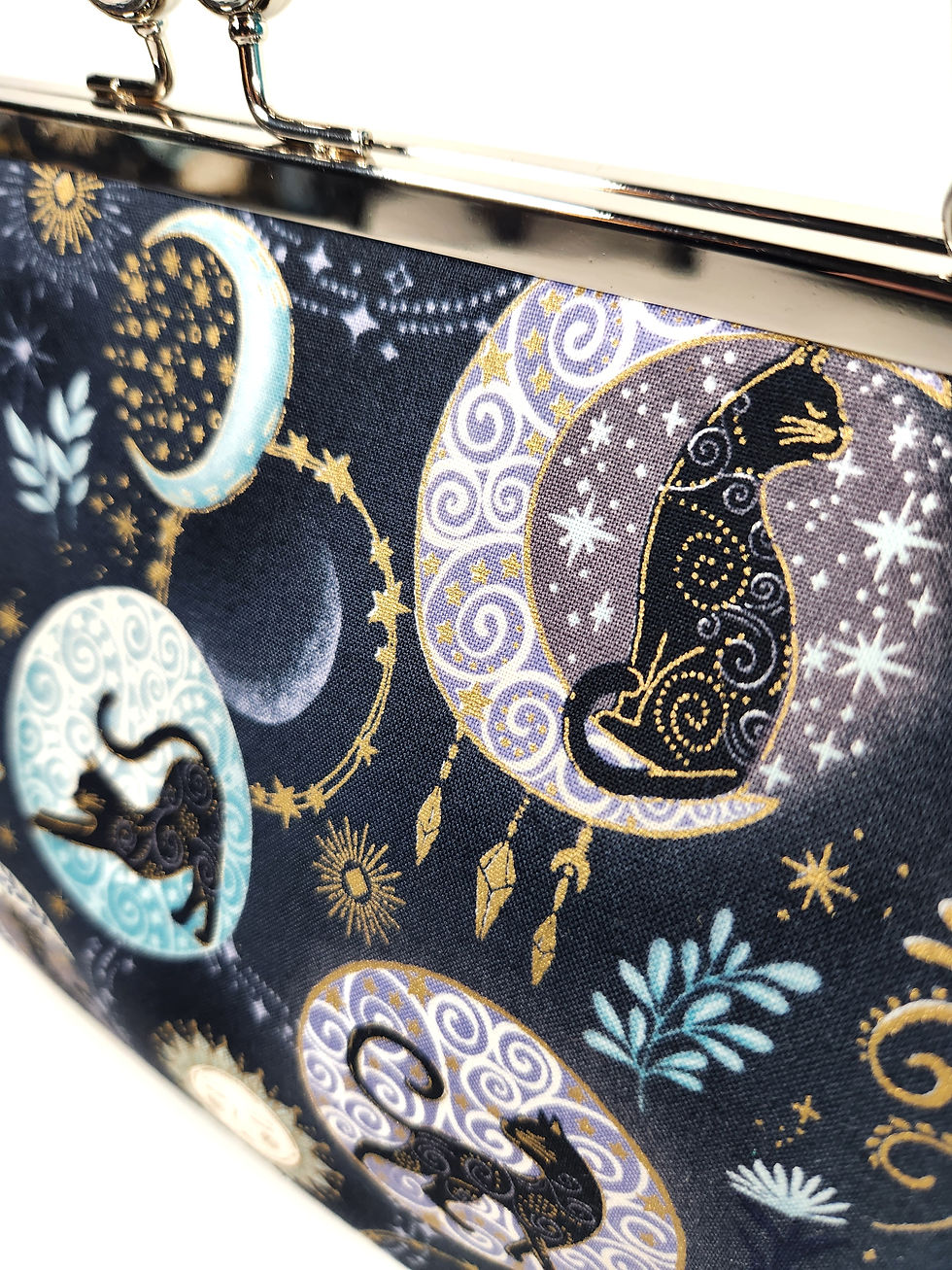 Thumbnail: Black Cat Celestial Moon Large Kisslock Purse, Mystical Cosmos Crossbody Bag