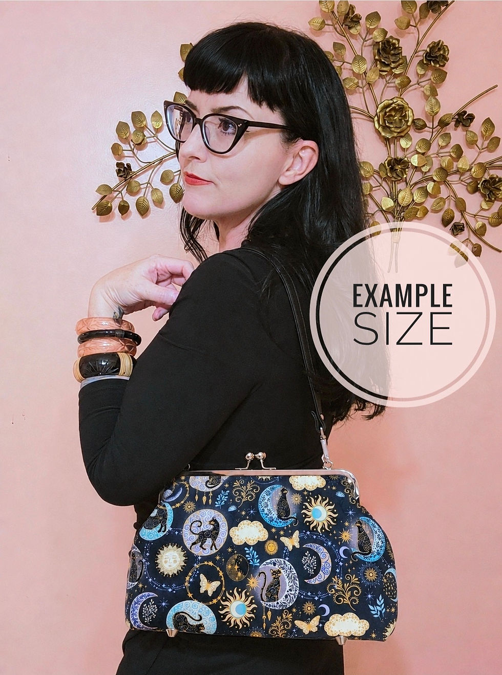 Thumbnail: Celestial Moths Cosmic Kisslock Purse, Large Mystical Moon Crossbody