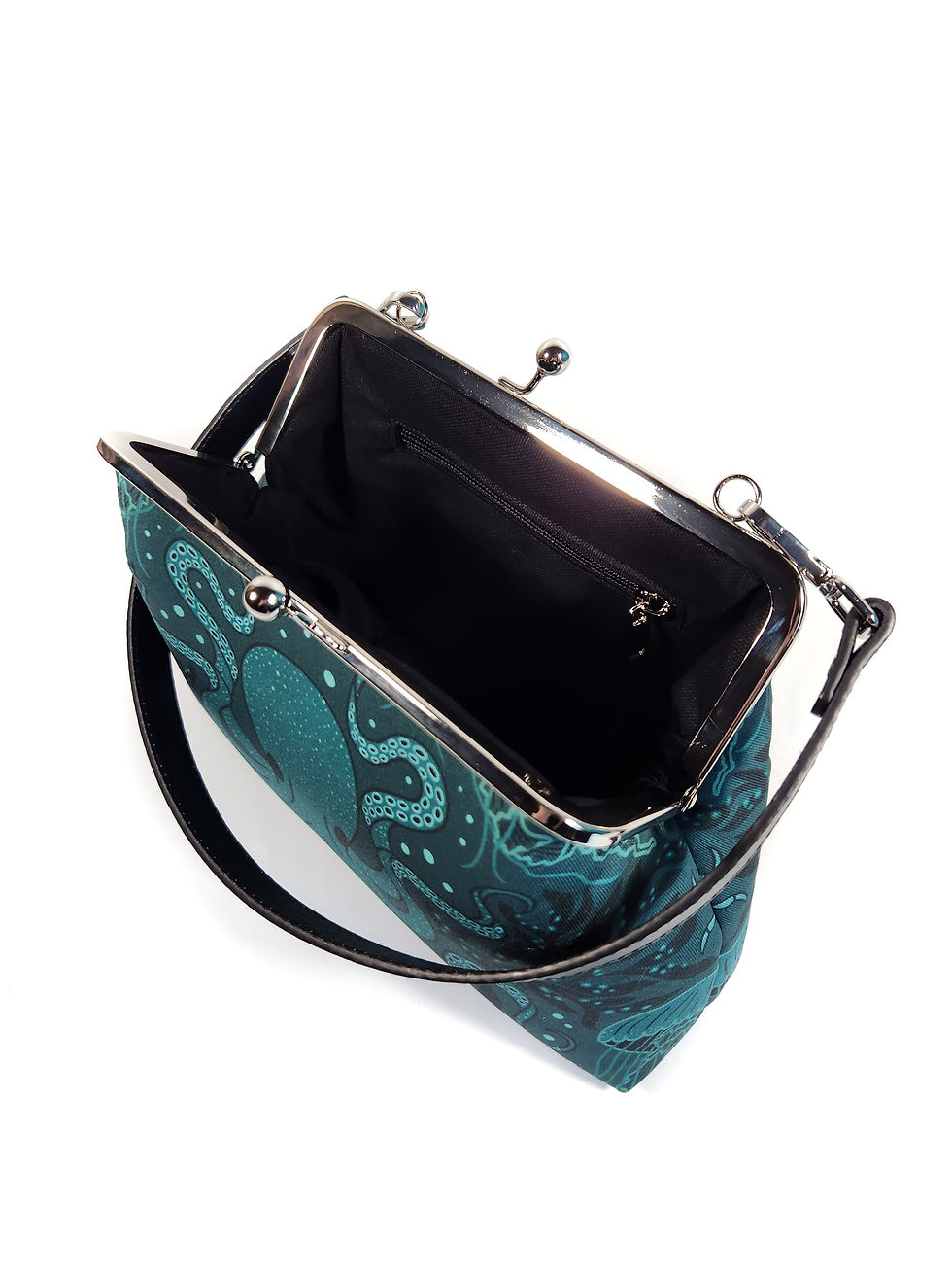 Thumbnail: Midnight Marine Octopus Damask Medium Kisslock Purse