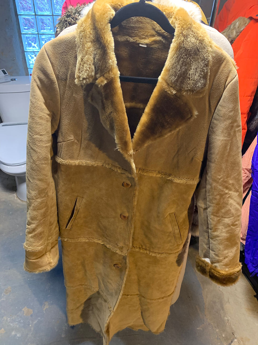 Leather Full Length Shearling Coat (Size M-L)
