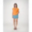 Blouse orange femme manches courtes col V volanté