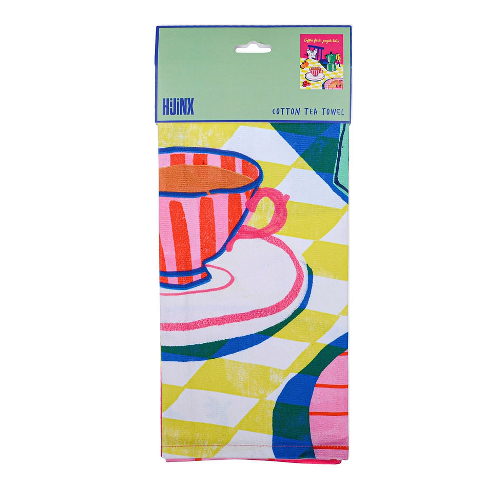 Illustration montrant le message « Le café d’abord, les gens ensuite », imprimée sur le torchon Hijinx