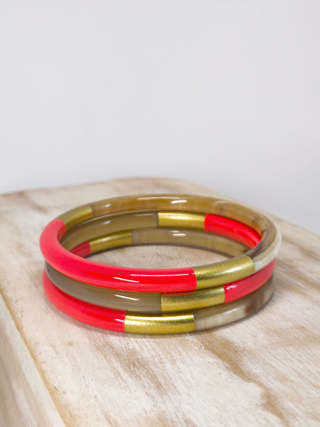 Joncs corne naturelle corail et doré