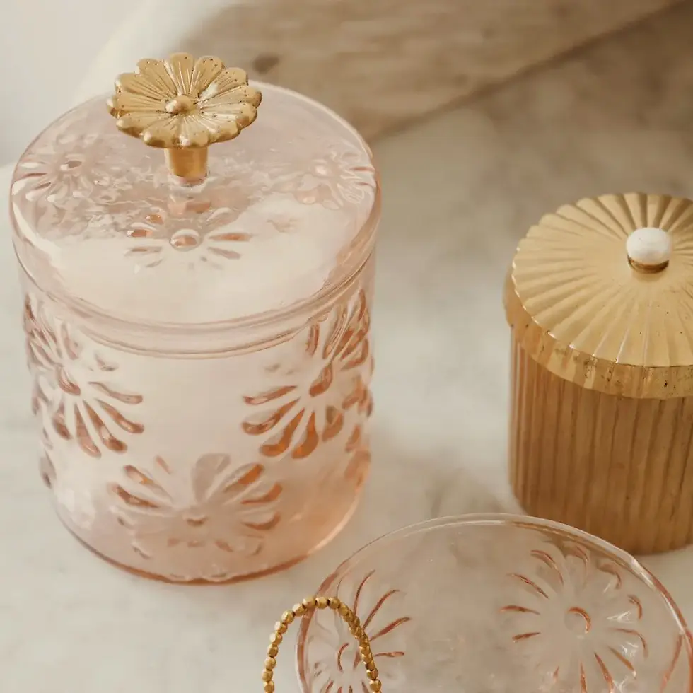Miniature : Boite à coton en verre fleur