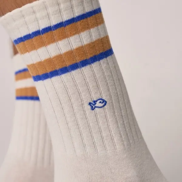 Miniature : Chaussettes homme Billybelt rétro blanc bleu camel vue portée profil