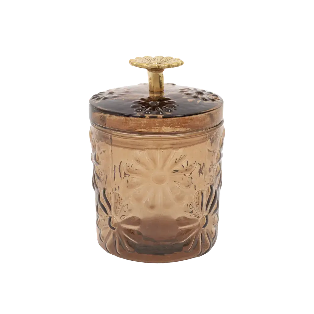 Boite en verre fleurs marron