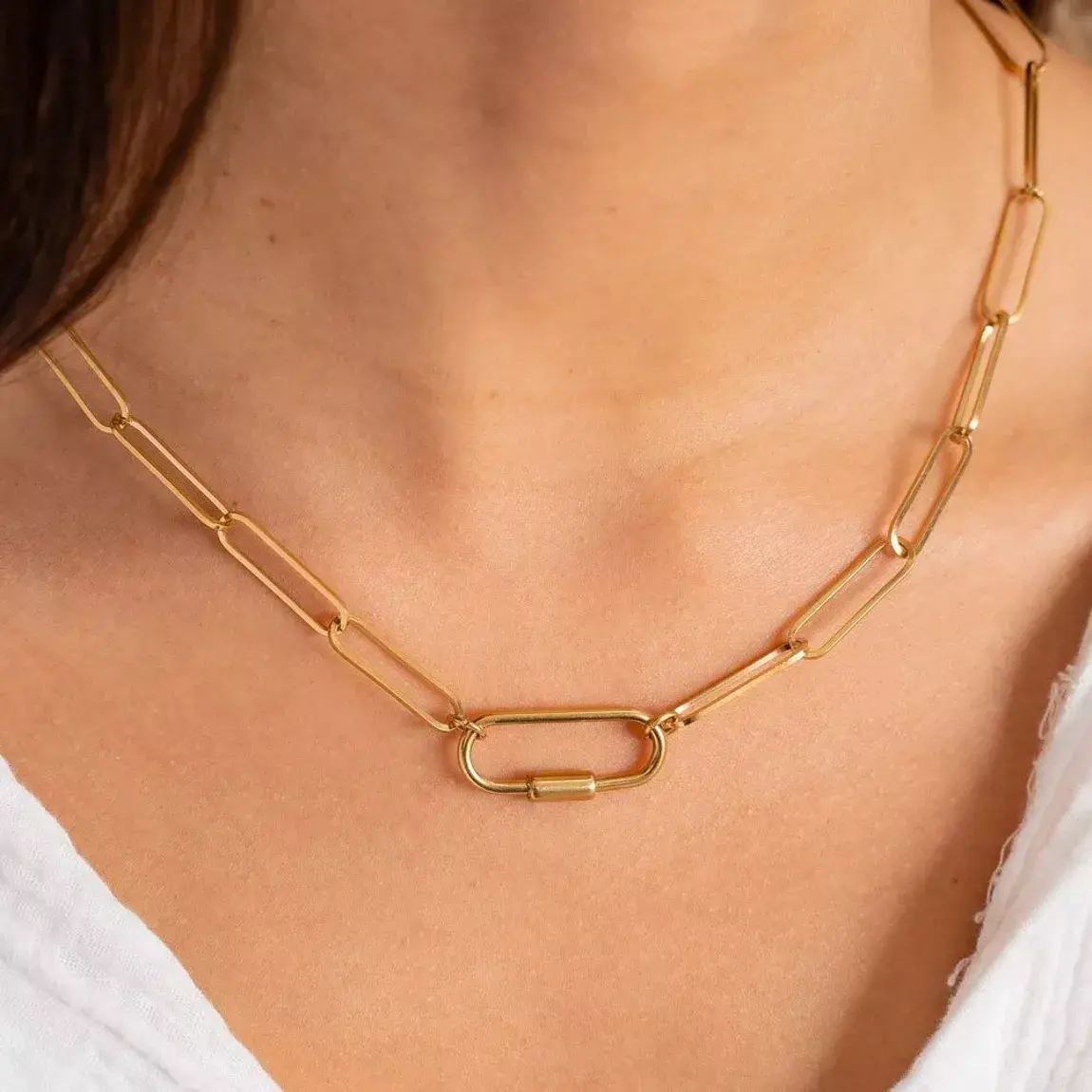 Collier Adventure Bohm Paris en maille ovale dorée avec pendentif central pour charms