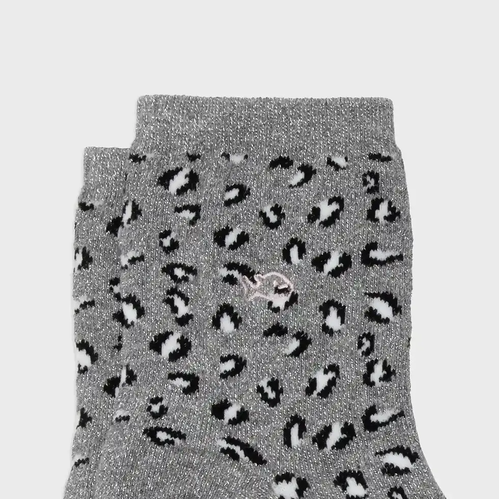 Miniature : Zoom sur logo Billybelt brodé sur chaussettes léopard gris pailleté