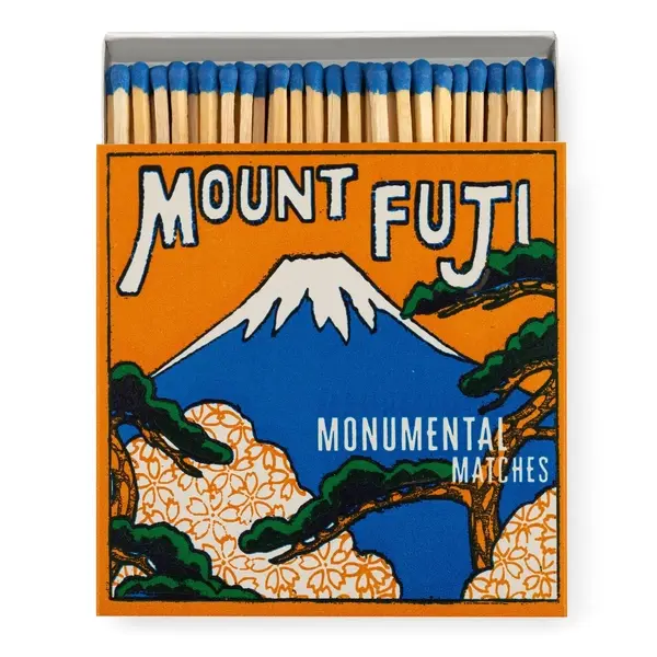 Boîte d’allumettes Mont Fuji Archivist orange et bleue avec pins japonais