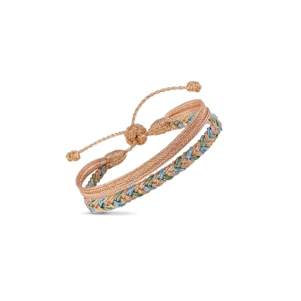 Bracelet Duo Eya Peach Pistachio Maayaz en tressage Sfifa pêche rosé et vert pistache, vue packshot