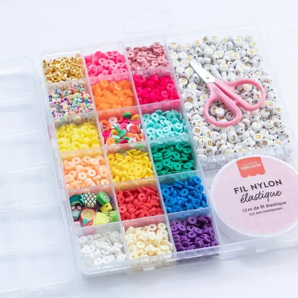 Miniature : Perles Heishi Pop rondelles 6 mm et perles lettres blanches dorées dans coffret créatif