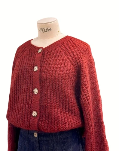 Gilet femme rouille maille épaisse – Ycoo pull mohair laine