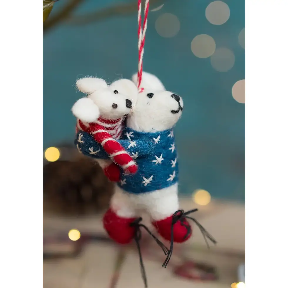 Miniature : Mère et bébé ours polaire en feutre