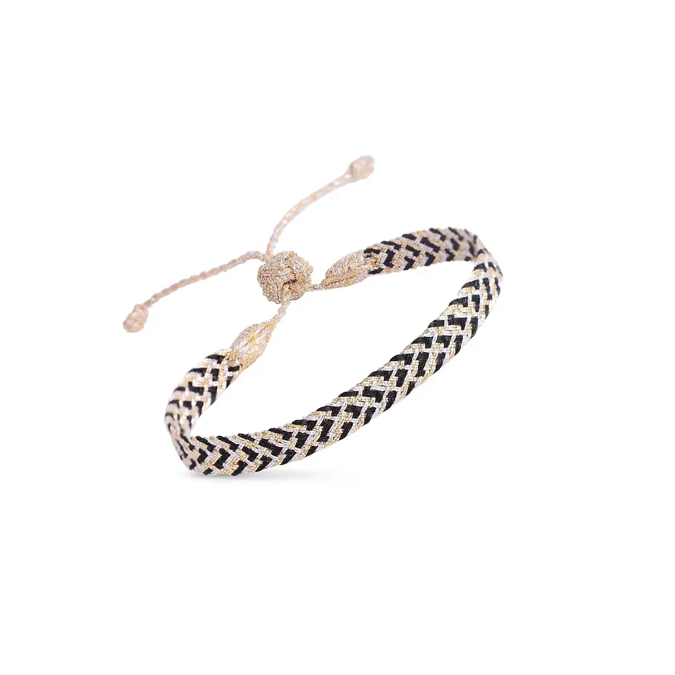 Bracelet Ania n°2 Maayaz en tressage Sfifa noir, or et argent, vue packshot