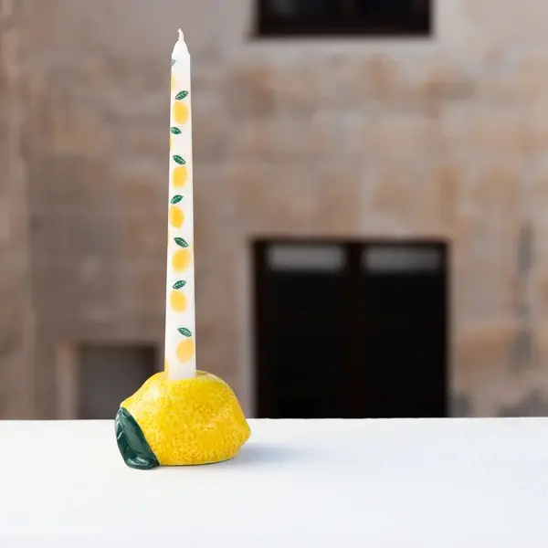 Miniature : bougie citron sur bougeoir citron décoration table estivale