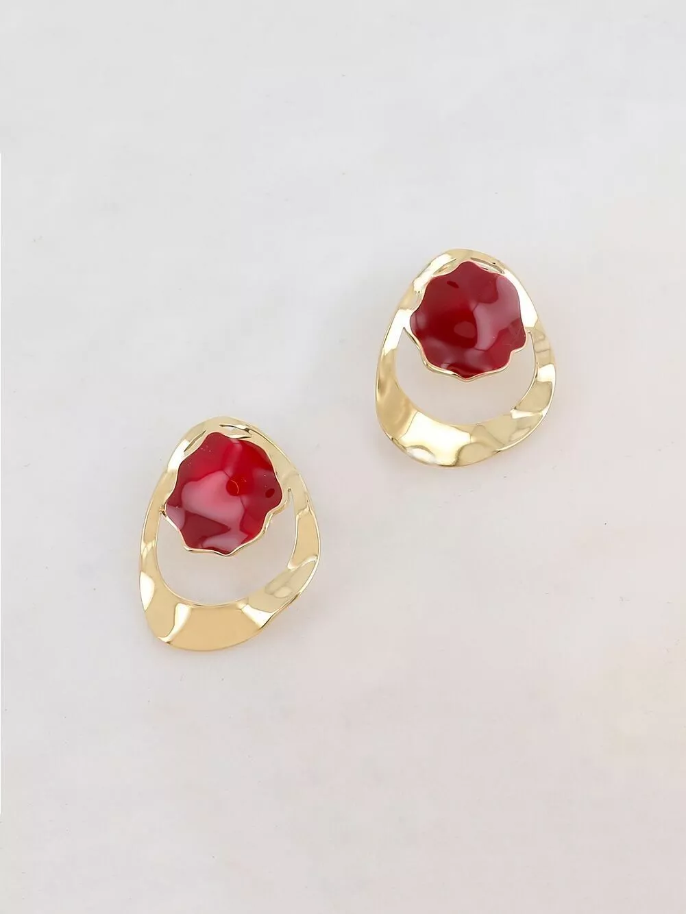 Boucles D'oreilles Clips Imposantes Couleur Or Et Rouge - Signées TARATATA - Modèle 185 - Occasion Bon état