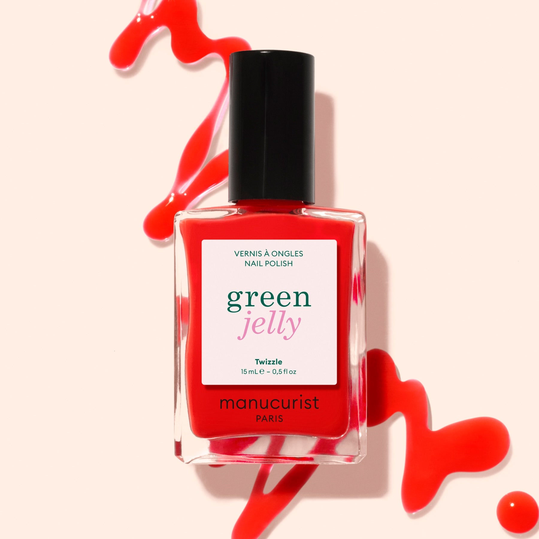 Vernis Green Twizzle Manucurist rouge vif aux sous-tons orangés – flacon 15 ml