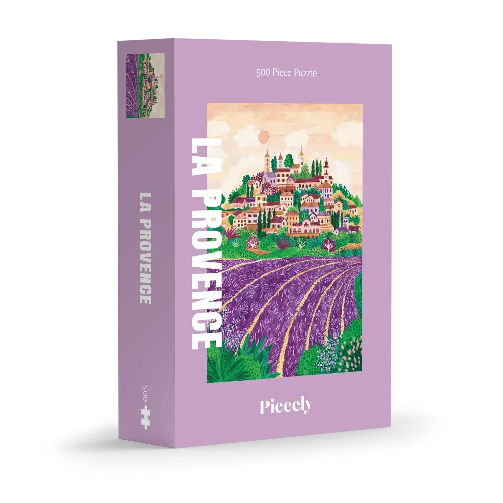 Puzzle Provence 500 pièces Piecely avec village et champs de lavande