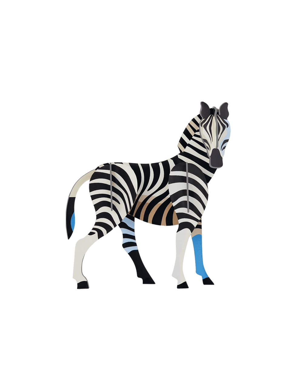 zebra studio roof – zèbre 3d en carton recyclé noir, blanc et bleu