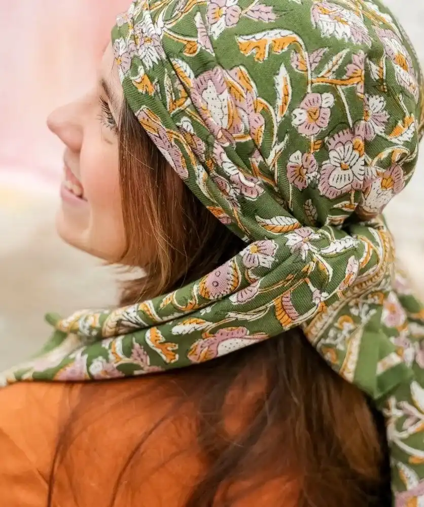 Foulard indien Blockprint Jaya - Kaki - Bellemme