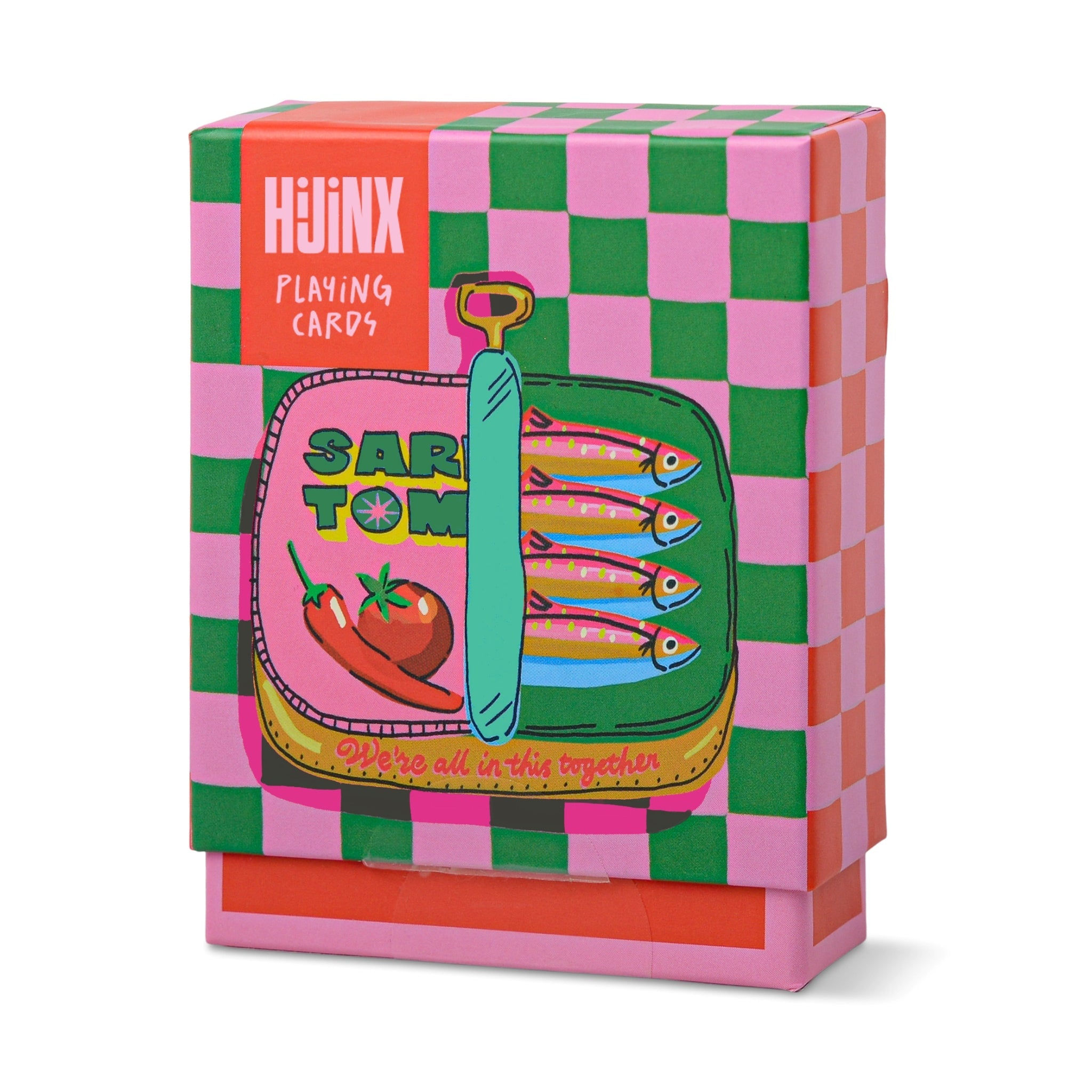 Jeu de 52 cartes Hijinx Sardines dans sa boîte illustrée