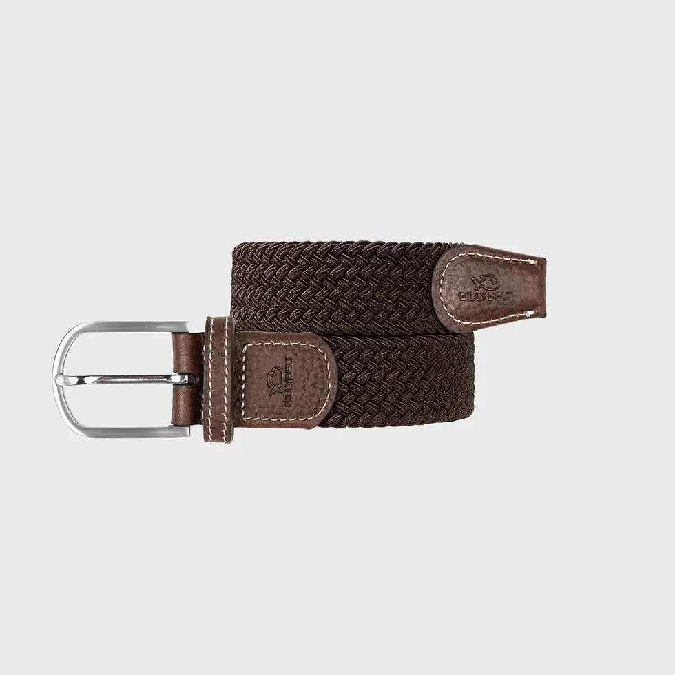 Ceinture marron feuille Billybelt – packshot sur fond blanc avec boucle argent