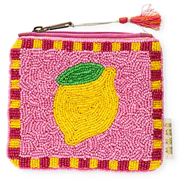 Trousse perlée Citron artisanale