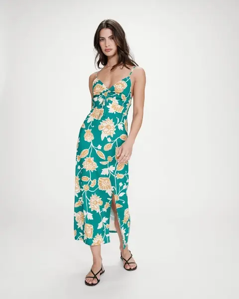 Robe longue verte VELYSSA Grace et Mila imprimé floral portée