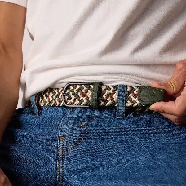 Miniature : Ceinture homme tressée beige et kaki Billybelt modèle Biarritz