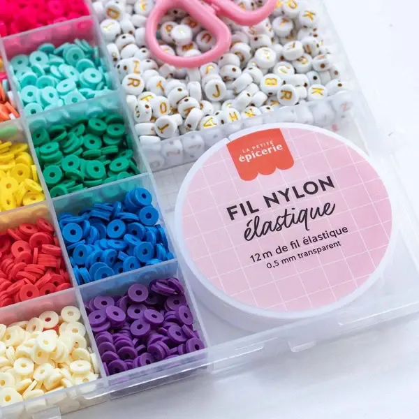 Miniature : Coffret perles Heishi Pop 6 mm avec fil nylon élastique et perles multicolores