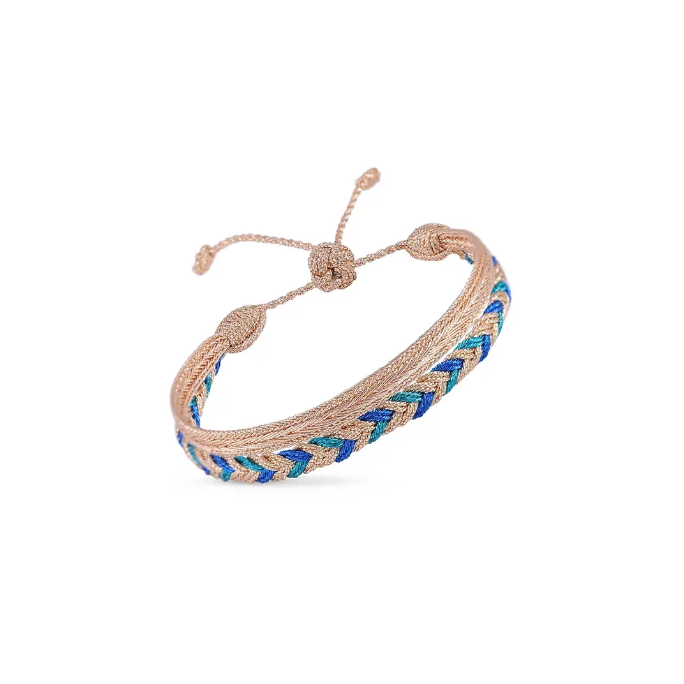 Bracelet Duo Eya Peach Bright Blue Maayaz en tressage Sfifa pêche rosé et bleu, vue packshot