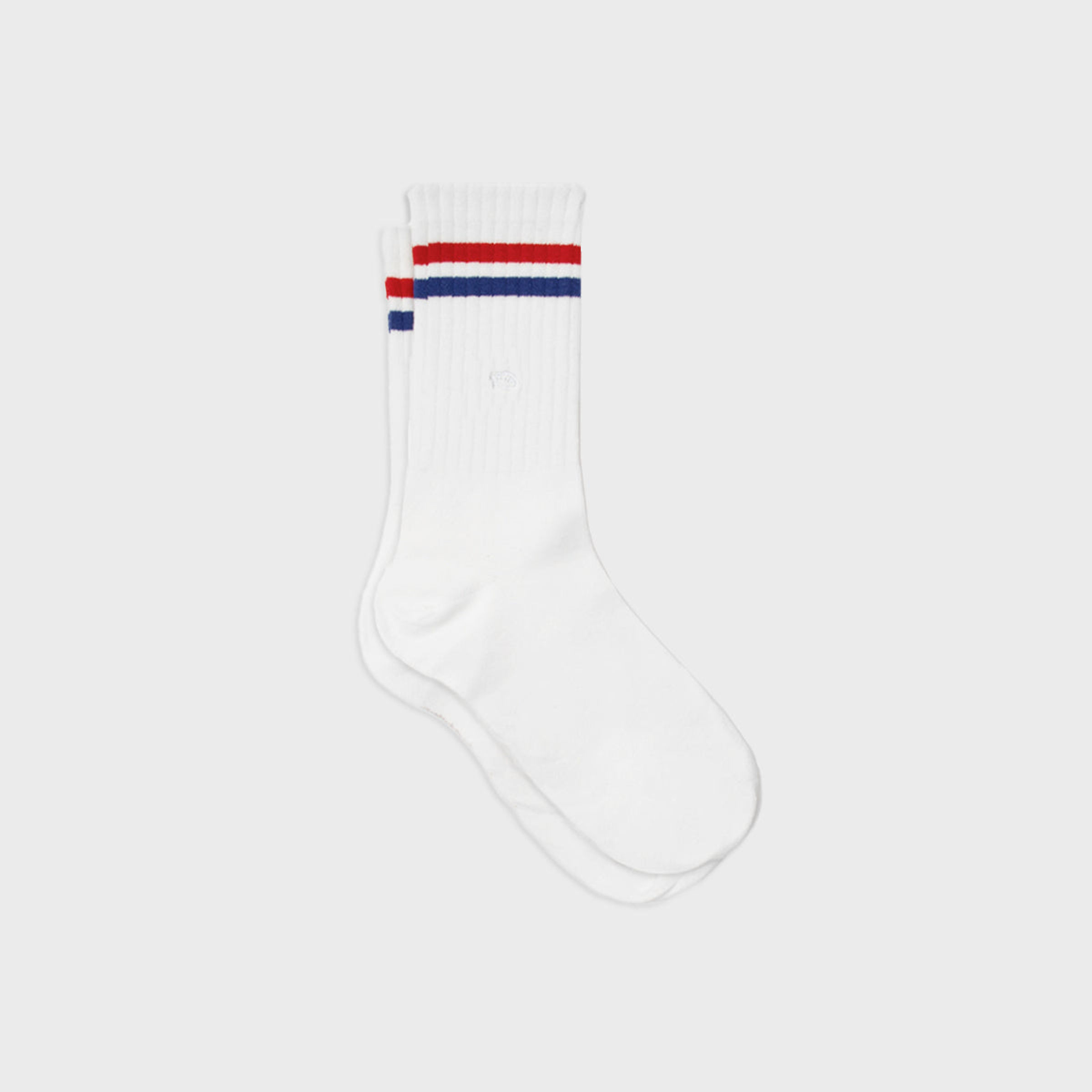 Chaussettes homme rétro Billybelt blanches à rayures rouge et bleu – vue produit