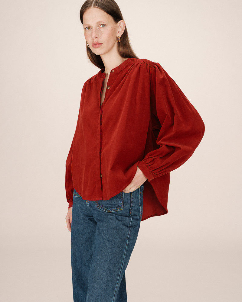 Blouse terracotta en velours cotelé SURI de Grace et Mila