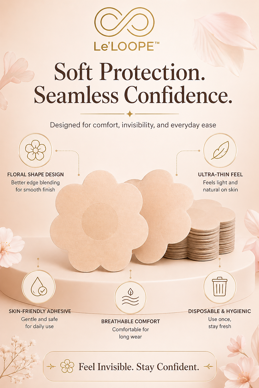 Thumbnail: Le’LOOPE Nipple Covers – Flower Shape | Disposable | Petal Grip, Sweat-Resistant