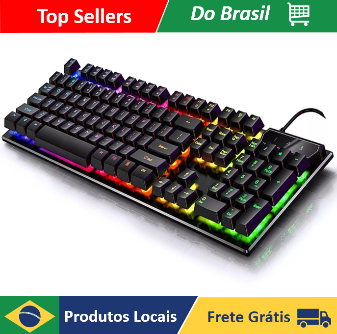 Teclado Gamer Semi-Mecânico RGB – ABNT2 | Retroiluminado e Ergonômico