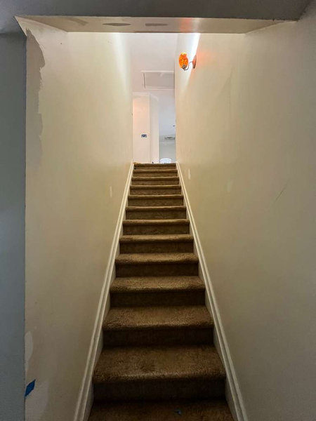 Staircase carpet-to-LVP conversion in Brookhaven, GA - work in progress 1