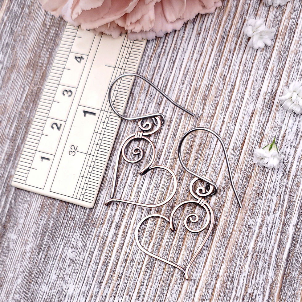Thumbnail: (Custom Order) Swirly Hammered Copper Heart Earrings