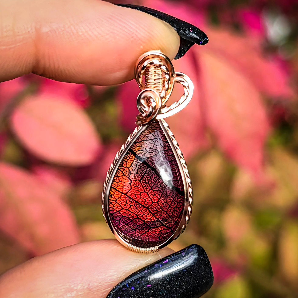 Thumbnail: Flashy Aurora Opal Leaf Doublet Pendant in a Twisted and Woven Rose Gold Frame