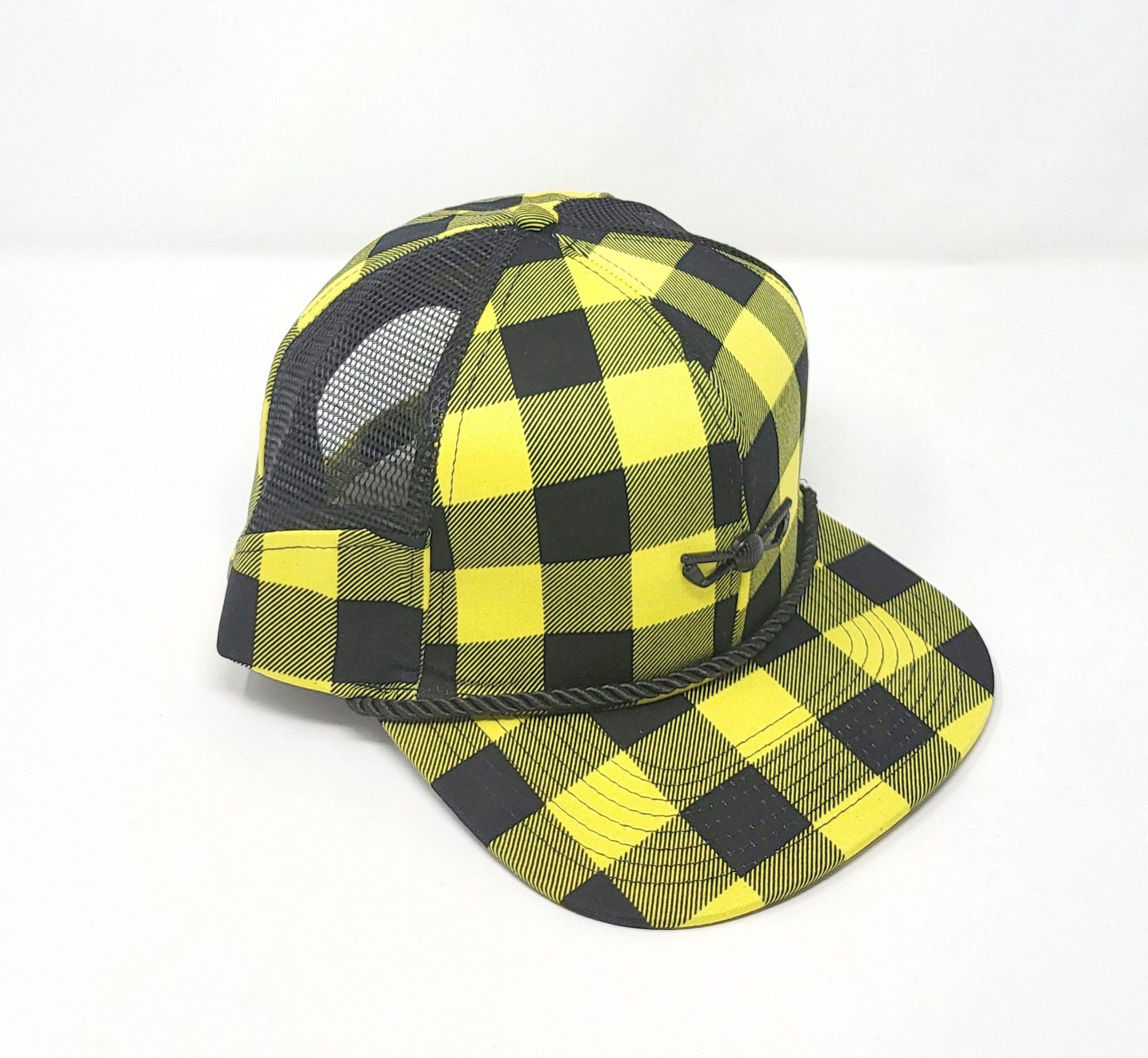 Black / Yellow Plaid Mesh Side Panel Golf Hat - Strap Back/ Adjustable