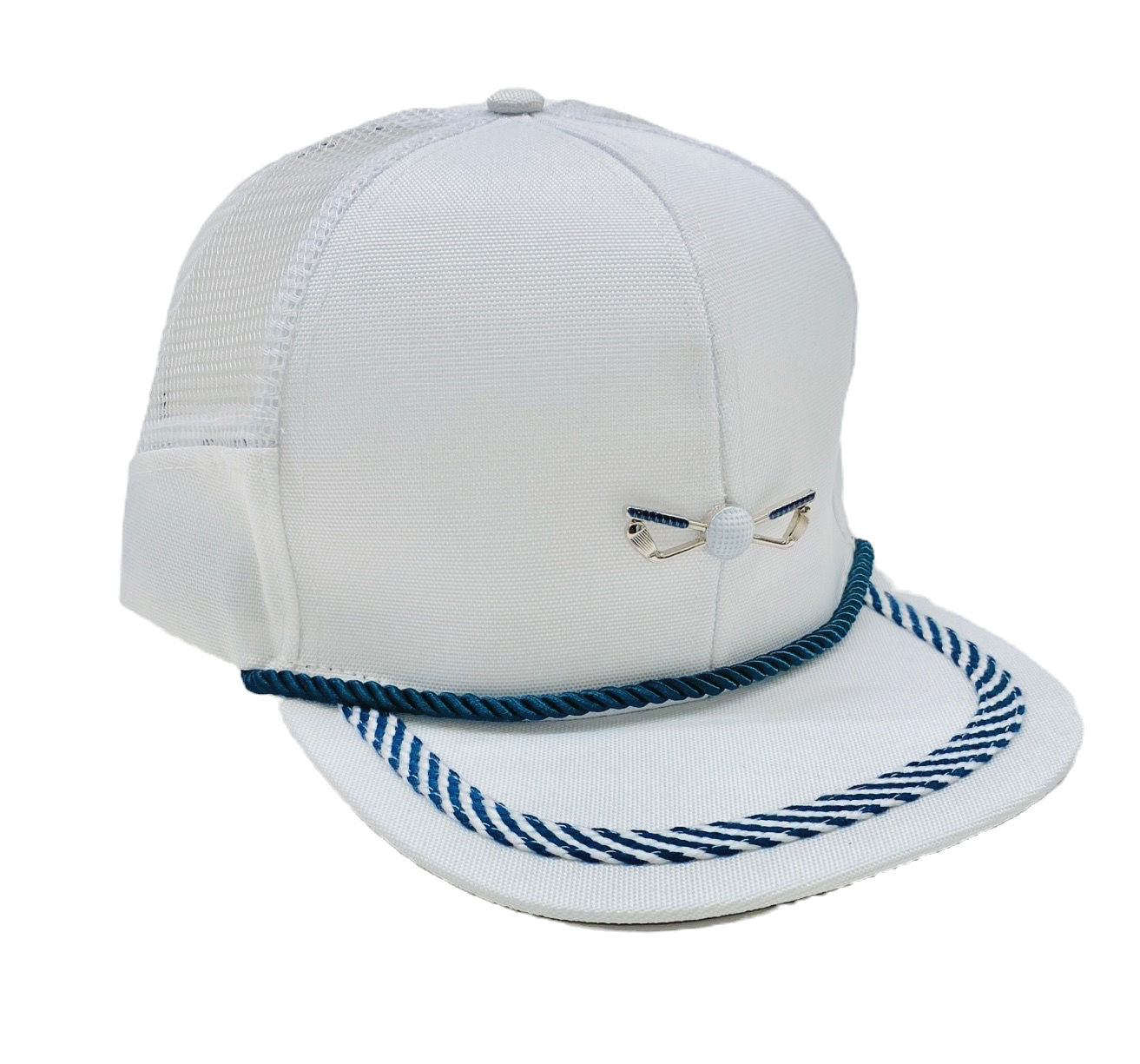 White / Navy Mesh Side Panel Golf Hat - strapback