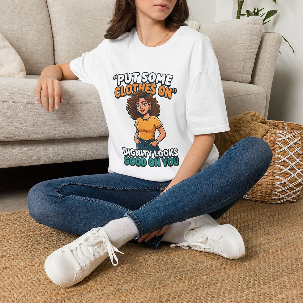 Thumbnail: Put Some Clothes On graphic tee | Woman/Man on the Back Illustration T-Shirt