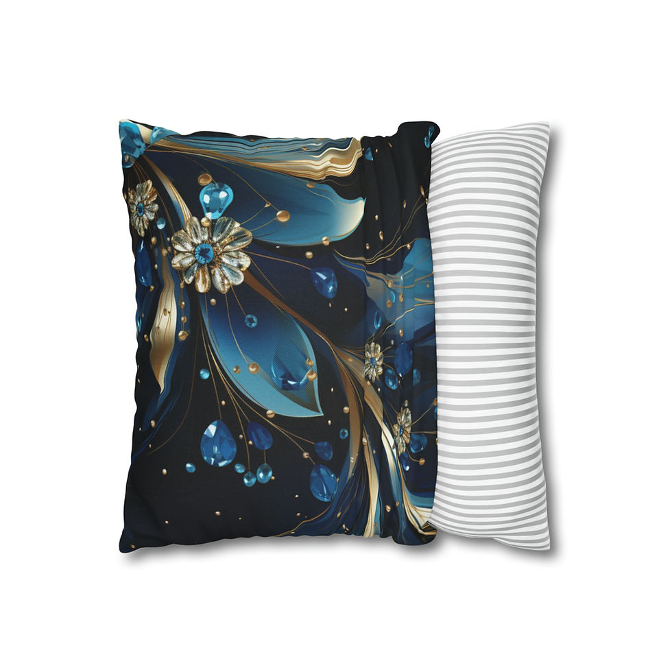 Thumbnail: Blue Flower Patter Spun Polyester Square Pillow Case