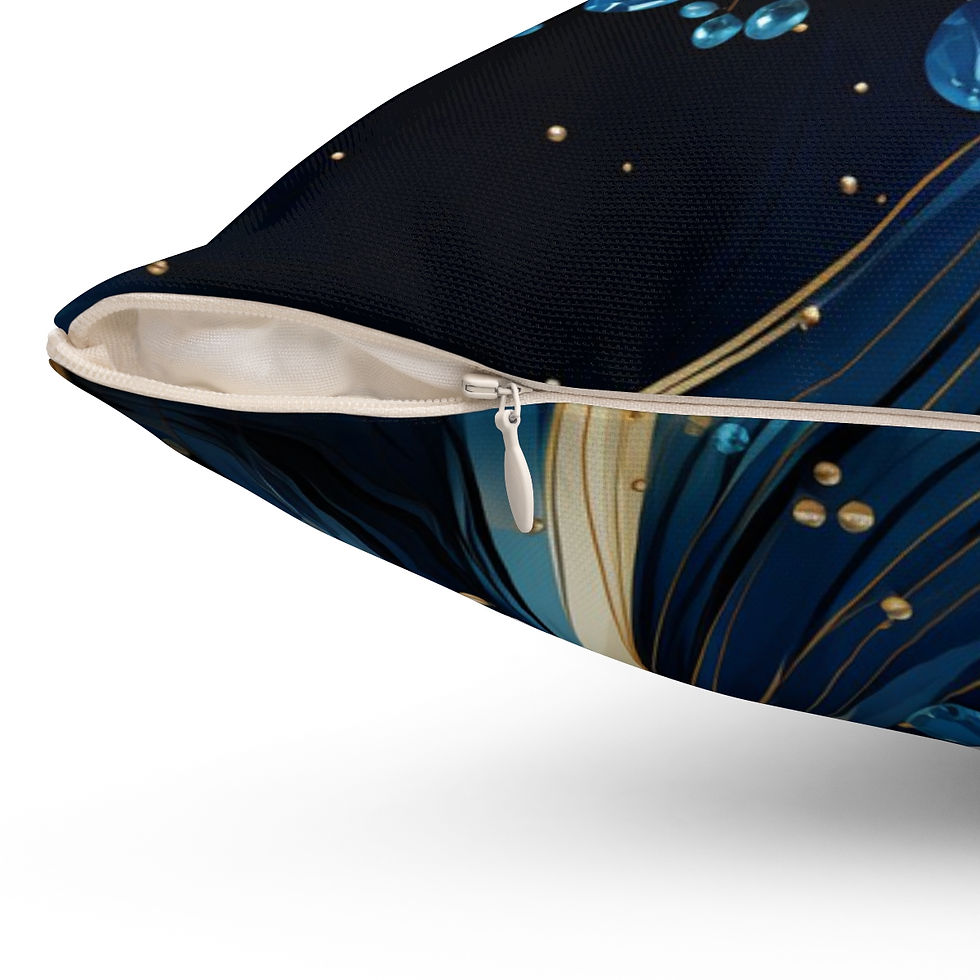 Thumbnail: Blue Floral Gold A Spun Polyester Square Pillow
