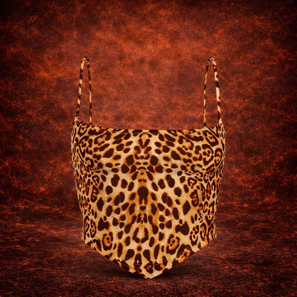 Sleeveless Leopard Print Cross Lace up Bralette 