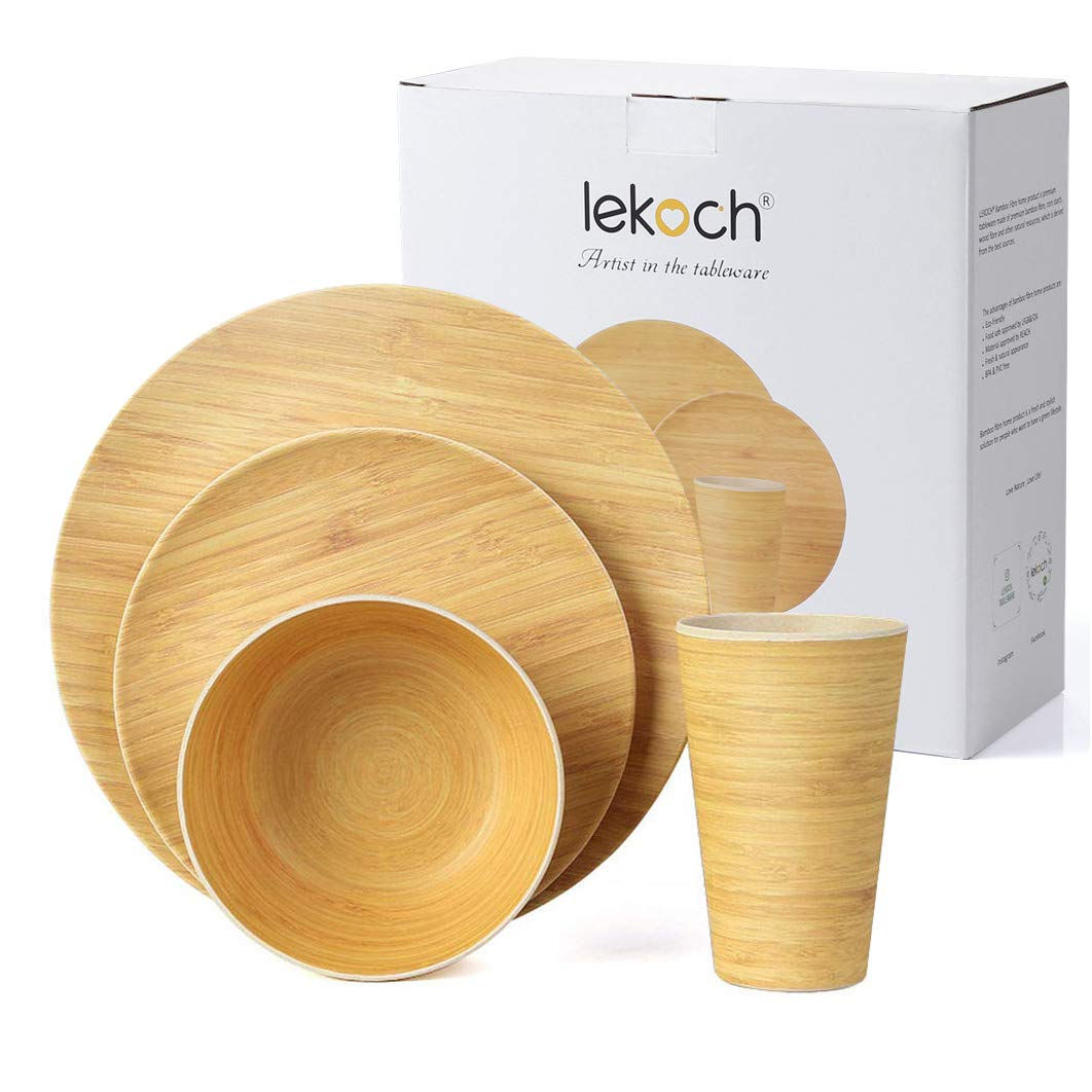 LEKOCH Reusable Bamboo Dinnerware Set for 1 Person