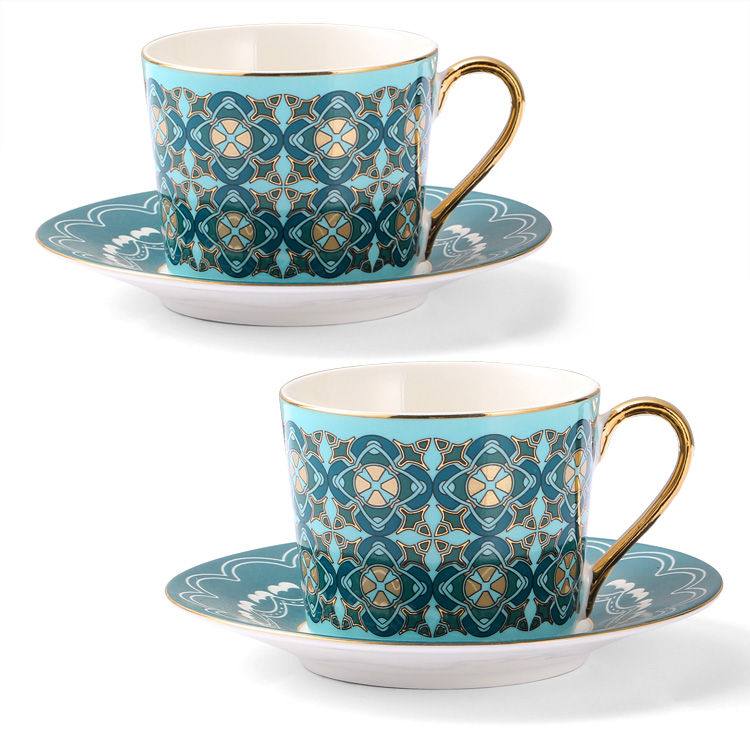 縮圖：LEKOCH Ceramic Tea Cup and Saucer, Coffee Mugs with Gold Trim and Gift Box