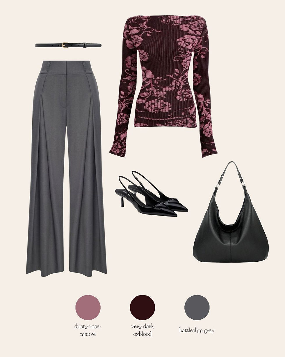 feminine drama style outfit for our color analysis client using their colour palette
